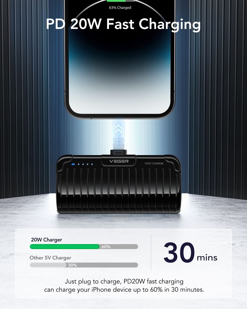 VEGER Powerbank 5000mAh 20W mit integriertem Lightning Plug – Bild 3