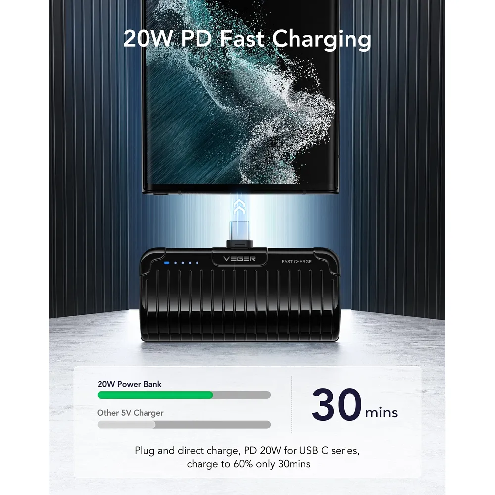 VEGER Powerbank 5.000 mAh mit integriertem Typ-C 20W – Bild 3