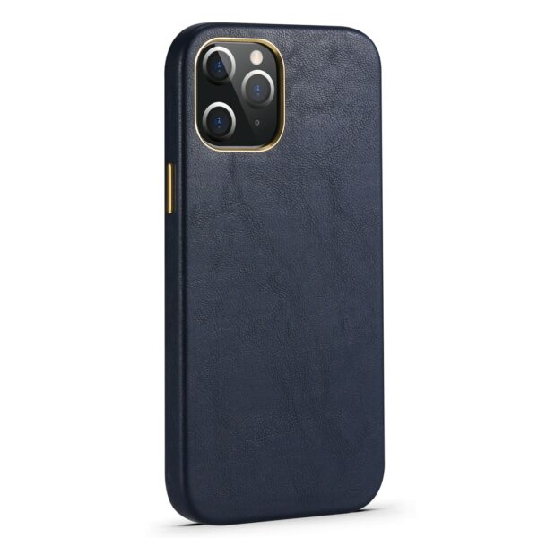 Lambskin - iPhone Full Coverage Leather + Metal Protective Case Blau – Bild 2