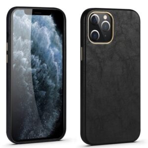 Lambskin - iPhone Full Coverage Leather + Metal Protective Case Schwarz