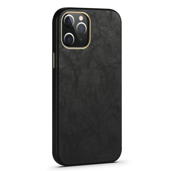 Lambskin - iPhone Full Coverage Leather + Metal Protective Case Schwarz – Bild 2