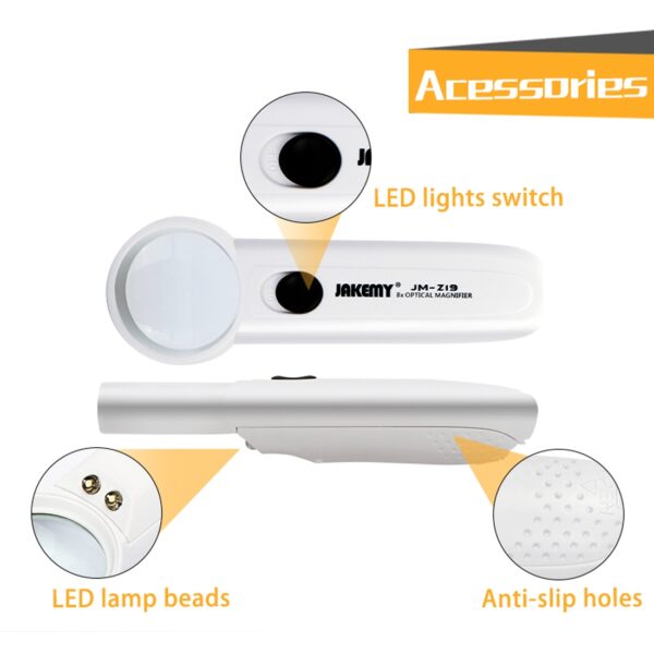 JAKEMY JM-Z19 Portable 8X Optical Magnifier with LED Licht – Bild 4
