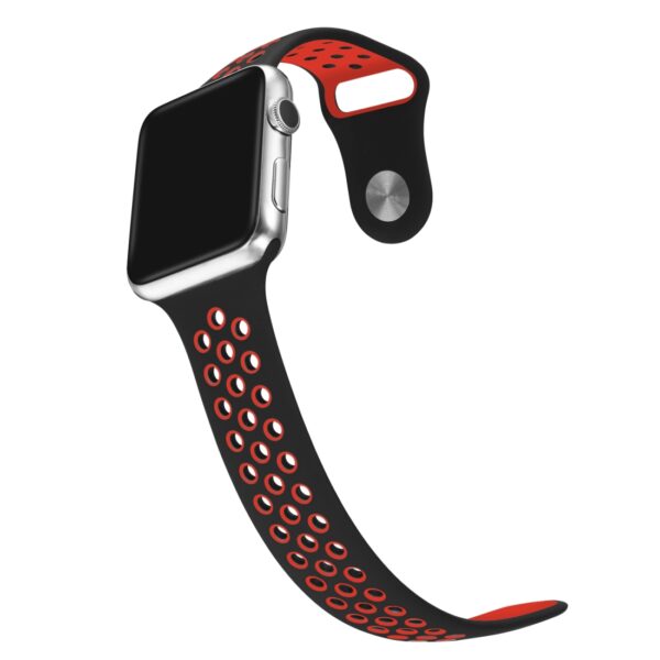Apple Watch Series 6 & SE & 5 & 4 40mm / 3 & 2 & 1 38mm Silicone Sport Armband Schwarz/Rot – Bild 2
