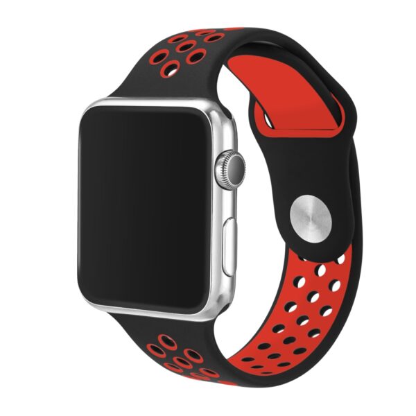 Apple Watch Series 6 & SE & 5 & 4 40mm / 3 & 2 & 1 38mm Silicone Sport Armband Schwarz/Rot – Bild 3