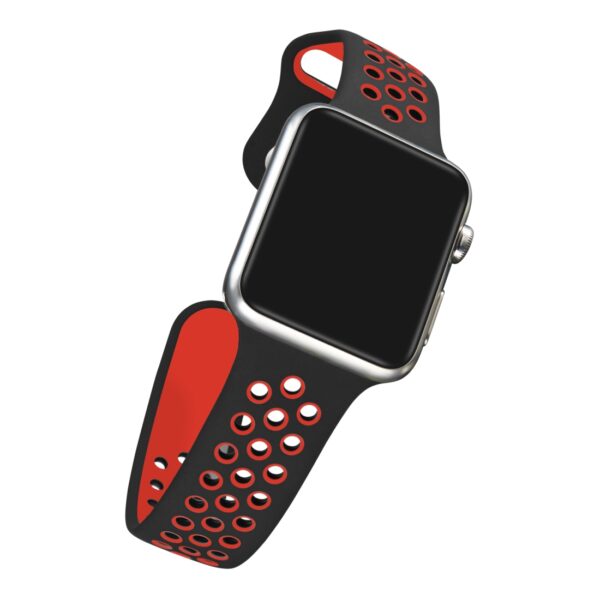 Apple Watch Series 6 & SE & 5 & 4 40mm / 3 & 2 & 1 38mm Silicone Sport Armband Schwarz/Rot – Bild 4