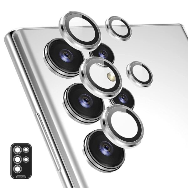 Für Samsung Galaxy S23 Ultra 5G Rear Lens Aluminium Kamera Schutz Glas Silber