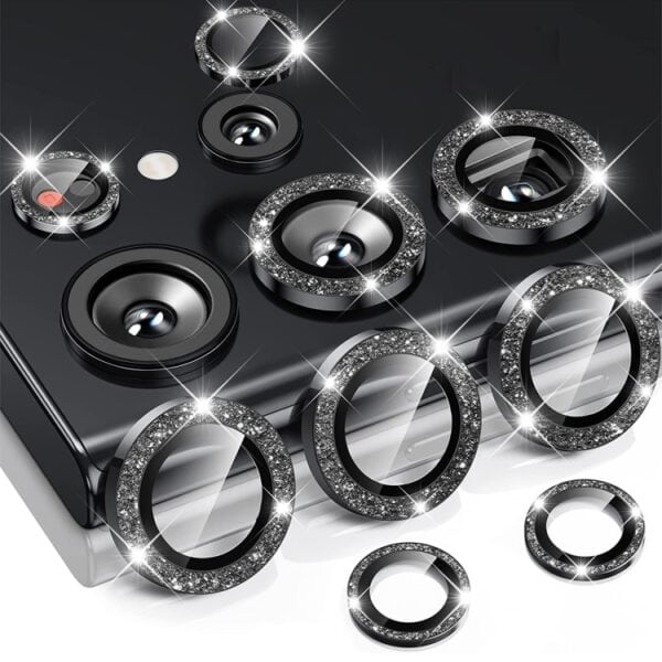 Für Samsung Galaxy S23 Ultra 5G Rear Lens Glitzer Aluminium Kamera Schutz Glas Schwarz