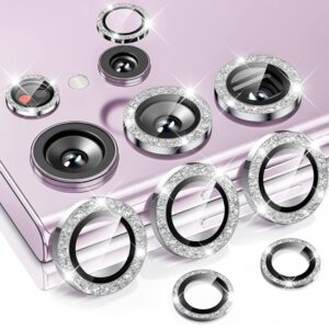 Für Samsung Galaxy S23 Ultra 5G Rear Lens Glitzer Aluminium Kamera Schutz Glas Silber