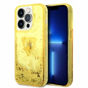 Guess for iPhone 14 Pro Schutzhülle PALM Case Liquid Glitter Tasche Cover Gelb/Gold