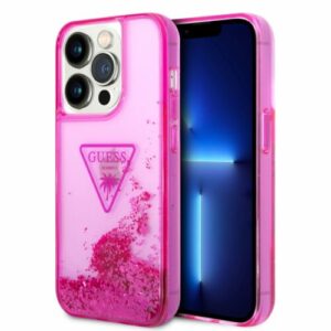 Guess for iPhone 14 Pro Schutzhülle PALM Case Liquid Glitter Tasche Cover Pink