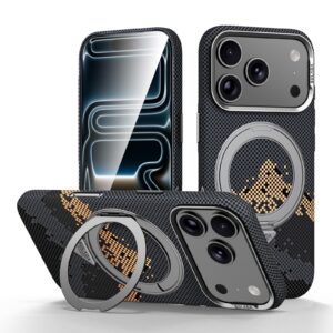 Für iPhone 17/18 Pro/Max Mountain Magnetisch Rotationshalter Kevlar Magsafe Schutzhülle Schwarz